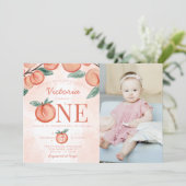 Kute Sweet Peach die 1 ^ e verjaardag draait Kaart (Staand voorkant)