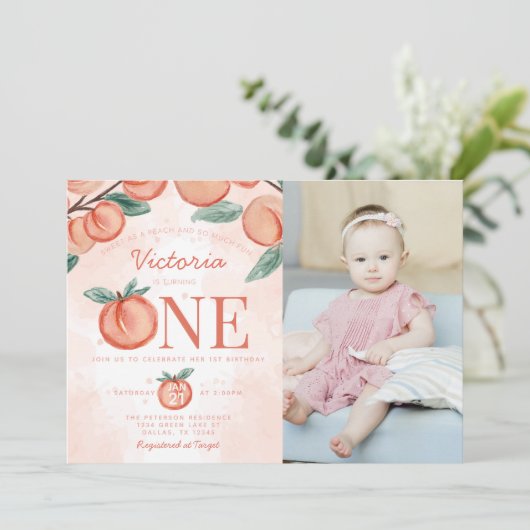 Kute Sweet Peach die 1 ^ e verjaardag draait Kaart (Staand voorkant)