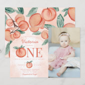 Kute Sweet Peach die 1 ^ e verjaardag draait Kaart (Voorkant / Achterkant)
