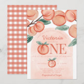 Kute Sweet Peach die 1 ^ e verjaardag draait Kaart (Voorkant / Achterkant)