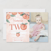 Kute Sweet Peach die TWEE Tweede verjaardag gaat v Kaart (Voorkant)
