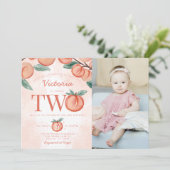 Kute Sweet Peach die TWEE Tweede verjaardag gaat v Kaart (Staand voorkant)