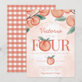 Kute Sweet Peach die VIER 4e verjaardag geeft Kaart (Voorkant / Achterkant)