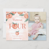 Kute Sweet Peach die VIER 4e verjaardag geeft Kaart (Voorkant)