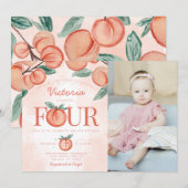 Kute Sweet Peach die VIER 4e verjaardag geeft Kaart (Voorkant / Achterkant)