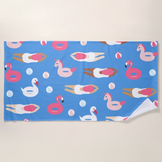 Kute Swimmer en Pool Float Beach Towel Strandlaken (Voorkant)