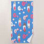 Kute Swimmer en Pool Float Beach Towel Strandlaken (Voorkant)