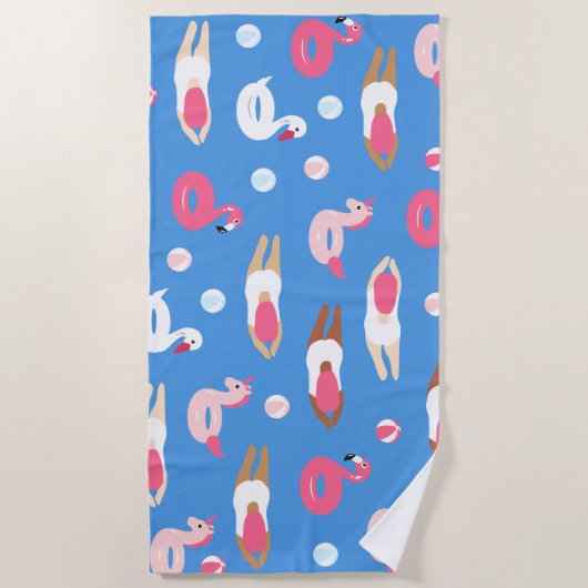 Kute Swimmer en Pool Float Beach Towel Strandlaken (Voorkant)