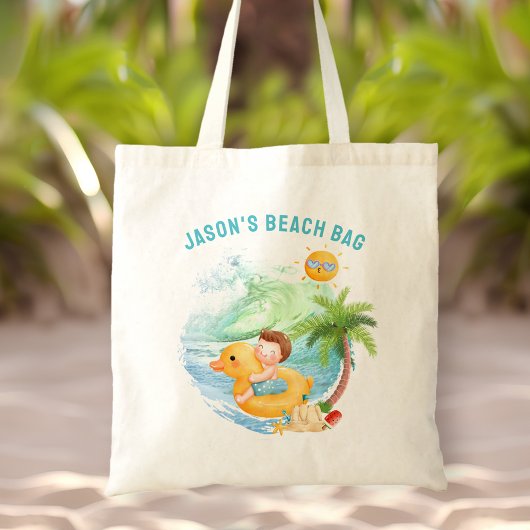 Kute Swimming Beach Boy Tote Bag