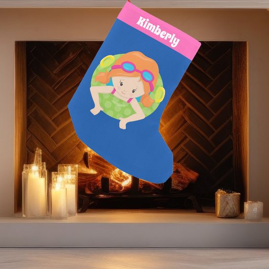 Kute Swimming Pool Redhead Girl Custom Pink Blue Kleine Kerstsok