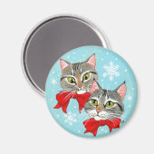 Kute tabby cats, kerstwintersneeuw magneet (Voorkant / Achterkant)