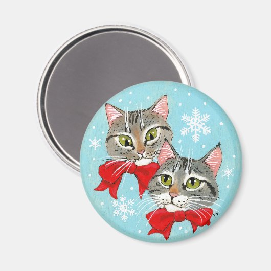Kute tabby cats, kerstwintersneeuw magneet (Voorkant / Achterkant)