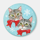 Kute tabby cats, kerstwintersneeuw magneet (Voorkant)