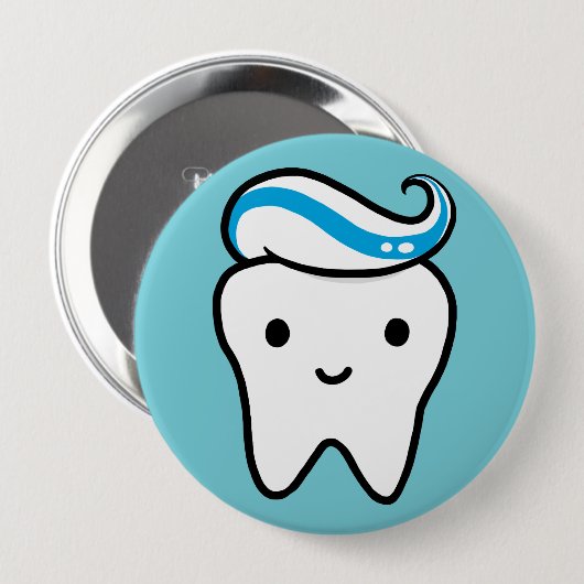 Kute tand met tandpasta | Kawaii Cartoon Molar Ronde Button 4,0 Cm (Voorkant /achterkant)