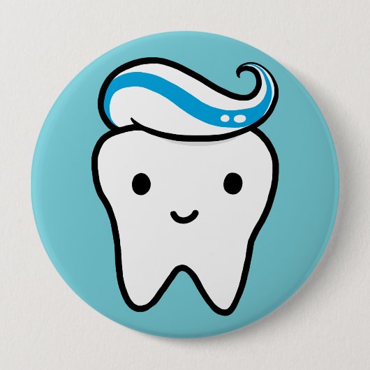 Kute tand met tandpasta | Kawaii Cartoon Molar Ronde Button 4,0 Cm (Voorkant)