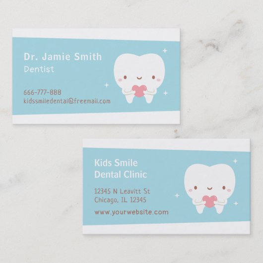 Kute tand met Visitekaartjes van hartsterft (Voorkant / Achterkant)