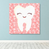 Kute tand op roze patroon - Vergerasterde canvasku Canvas Afdruk (Insitu (Houten vloer))