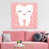 Kute tand op roze patroon - Vergerasterde canvasku Canvas Afdruk (Insitu (Woonkamer))