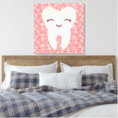 Kute tand op roze patroon - Vergerasterde canvasku Canvas Afdruk (Insitu (Slaapkamer))