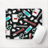 Kute tandheelkundige printer Afdrukken zwart Muismat (Met muis)