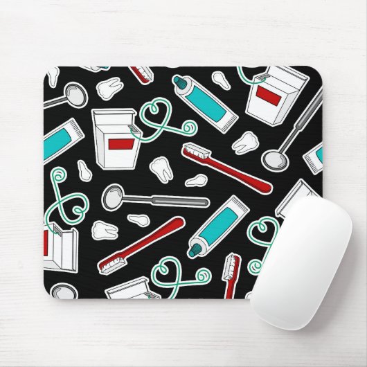 Kute tandheelkundige printer Afdrukken zwart Muismat (Met muis)