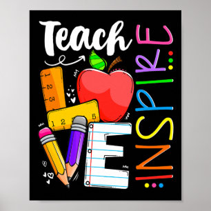 Kute Teach Love and Inspire Mannen Women Teacher Poster
