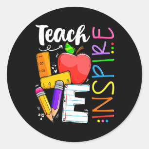 Kute Teach Love and Inspire Mannen Women Teacher Ronde Sticker