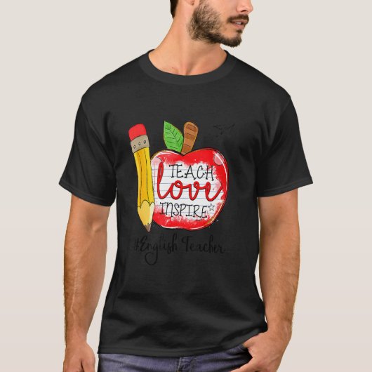 Kute Teach Love Inspire English Teacher 100 Days o T-shirt (Voorkant)