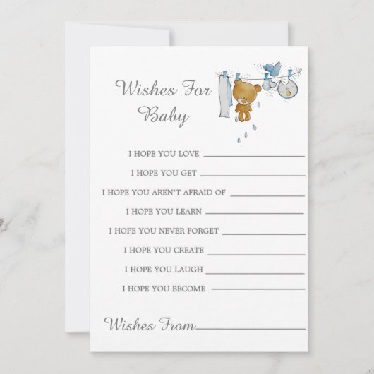 Kute Teddy Bear Clothes Line Wishes for Baby Kaart (Voorkant)