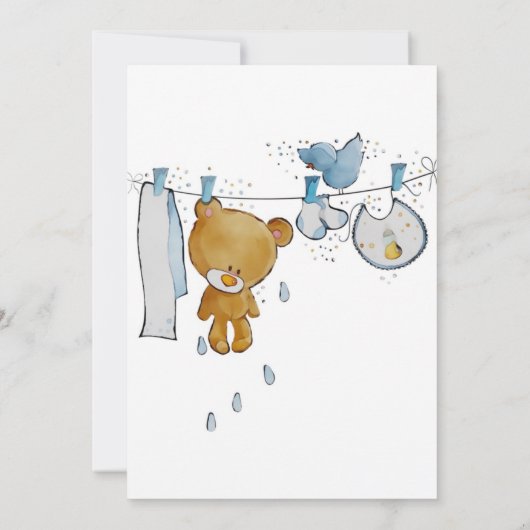 Kute Teddy Bear Clothes Line Wishes for Baby Kaart (Achterkant)