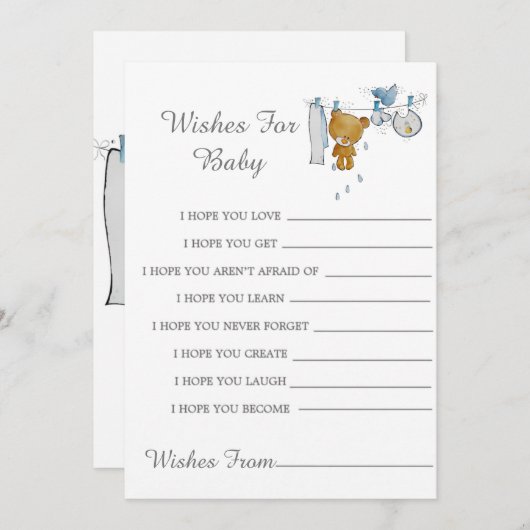Kute Teddy Bear Clothes Line Wishes for Baby Kaart (Voorkant / Achterkant)
