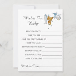 Kute Teddy Bear Clothes Line Wishes for Baby Kaart