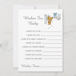 Kute Teddy Bear Clothes Line Wishes for Baby Kaart