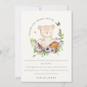 Kute Teddy Bear in Flower Basket Green Baby shower Bedankkaart (Voorkant)