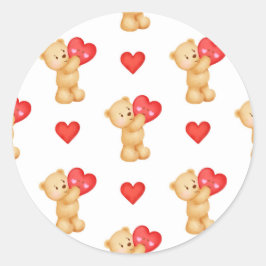 Kute Teddy Bear met hartontwerp, Valentijnsdag Ronde Sticker
