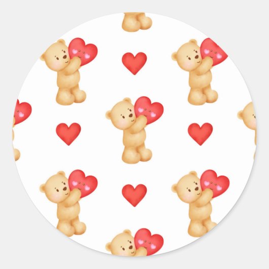 Kute Teddy Bear met hartontwerp, Valentijnsdag Ronde Sticker (Voorkant)