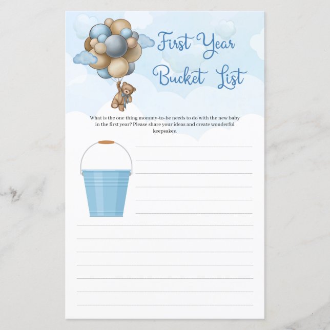 Kute teddy beer ballonnen Bucket List First Year (Voorkant)