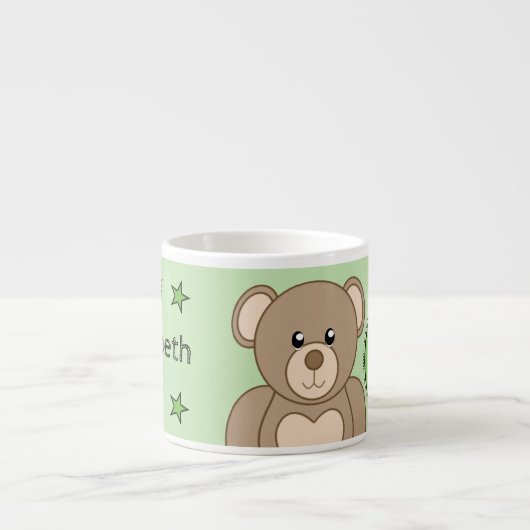 Kute teddy beer groen geel met sterren espresso kop (Voorkant)