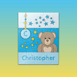 Kute teddy beer sterren naam blauw legpuzzel<br><div class="desc">Jigzaag puzzel voor kinderen.
Met een schattige bruine teddybeer,  sterren en naam.
Blauw en geel.
Kindercadeauidee.</div>