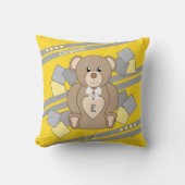 Kute teddy draagt geel grijs met de naam kinder ka kussen (Voorkant)