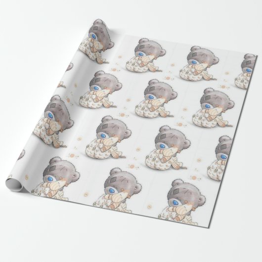 Kute teddybeer met aanpasbare speelgoed cadeaupapier (Uitgerold)