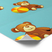 Kute teddybeer met kogel op blauw poster (Hoek)