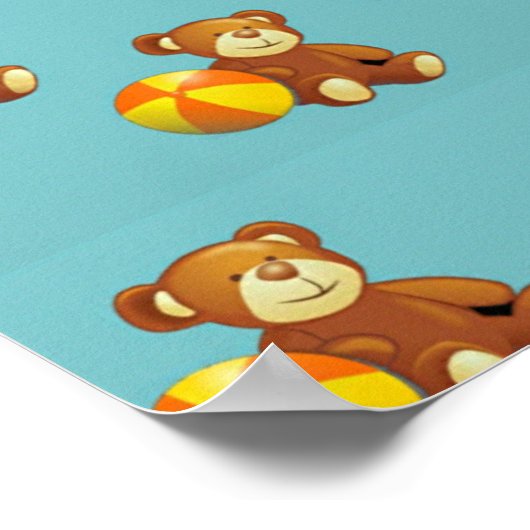 Kute teddybeer met kogel op blauw poster (Hoek)
