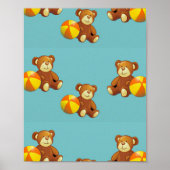 Kute teddybeer met kogel op blauw poster (Voorkant)