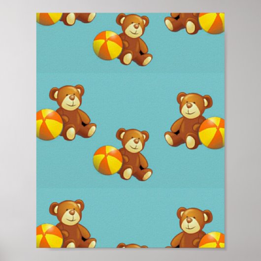 Kute teddybeer met kogel op blauw poster (Voorkant)