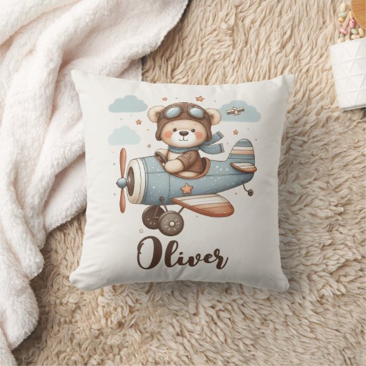 Kute teddybeer piloot gepersonaliseerd kussen (Deken)
