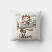 Kute teddybeer piloot personaliseerbaar kussen (Voorkant)