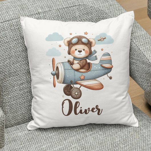 Kute teddybeer piloot personaliseerbaar kussen