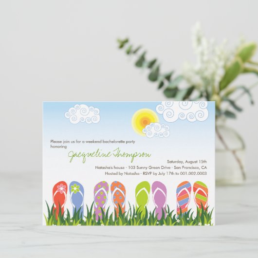 Kute Teenslippers in de Sun Bachelorette party Kaart (Staand voorkant)