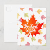 Kute Thankful en Blessed met kleurrijke bladeren Feestdagenkaart (Voorkant / Achterkant)